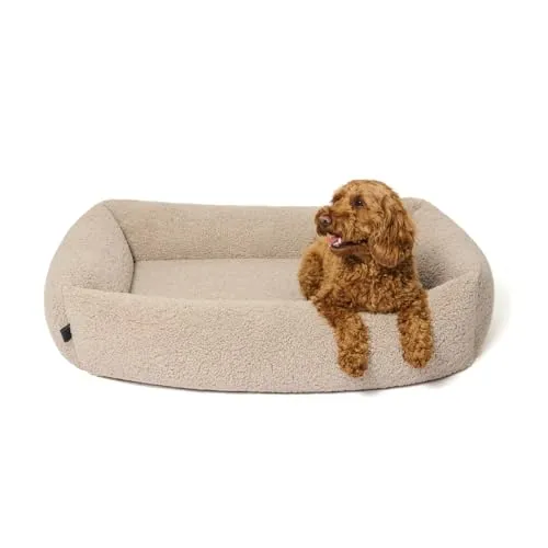 PAW WOW Sven Hundebett | Orthopädisches Hundebett | Teddy-Stoff | Hundekörbchen für kleine, mittelgroße und große Hunde (Greige, 75x105cm)