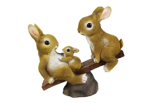 Dekofigur Hasen Familie auf Wippe Gartenfigur Tierfigur 26 x 25 cm  Gartendeko