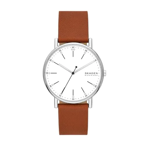 Skagen Herrenuhr Signatur Quartz SKW6903 - Elegante Armbanduhr für Herren mit 40-mm-Gehäuse, 3-Zeiger-Quarzwerk und braunem Lederarmband. Wasserdicht bis 50 m, ideal für den Alltag und besondere Anlässe.