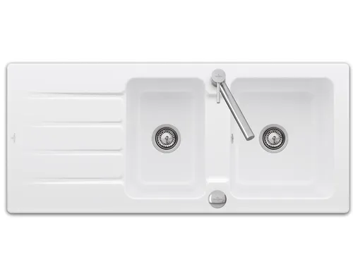 Villeroy & Boch Architectura 80 Keramikspüle mit Excenterbetätigung - Hochwertige Einbauspüle in Stone White, ideal für Unterschränke ab 80 cm. Mit innovativer Excenterbetätigung für mehr Komfort in Ihrer Küche.