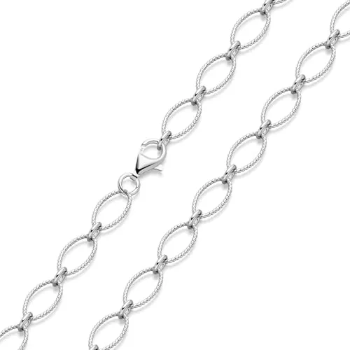 MATERIA 925 Silber Halskette Damen 40cm - Ziselierte Ankerkette - Elegante 8mm Figaro-Ankerkette aus rhodiniertem 925 Sterling Silber, langlebig und anpassbar in der Länge. Perfekt als Geschenk in einer schönen Schmuckbox.