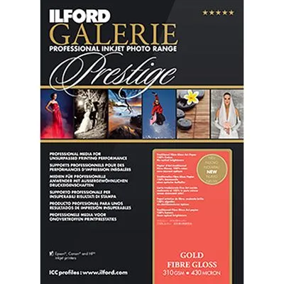 Ilford GALERIE Prestige Gold Fibre Gloss A4 - 25 Blatt - Drucker-Fotopapier mit barytähnlicher Oberfläche, ideal für hochwertige Fotoausdrucke und Kunstreproduktionen, erfüllt Langzeitstabilitätskriterien nach ISO 9706, 310g Grammatur.