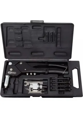 KS Tools 150.9610 Universal-Handnietzangen-Satz, 10-tlg. - Vielseitiger Nietzangen-Satz für Blindnieten, Nietmuttern und Hohlraum-Metalldübel. Mit 360° drehbarem Kopf für einfachen Zugang in engen Bereichen.