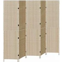 vidaXL Raumteiler 5-teilig Faltbar Beige 245x180 cm - Paravent aus robustem Naturholz, ideal für flexible Raumgestaltung. Schaffe mit diesem stylischen Raumteiler separate Bereiche in deinem Wohn- oder Büroraum und genieße eine elegante, matte Oberfläche.