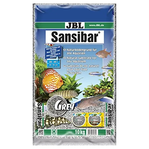 JBL Sansibar 67063 Bodengrund für Aquarien, 10 kg, Grau - Feiner Natursand mit 0,2 - 0,6 mm Körnung für Süß- und Meerwasser-Aquarien. Ideal für gründelnde Fische, unterstützt gesundes Pflanzenwachstum und sorgt für eine saubere Aquarienumgebung.