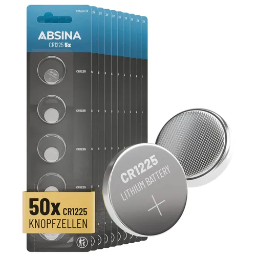 ABSINA 50x CR1225 Knopfzelle 3V Lithium - CR 1225 Batterie auslaufsicher