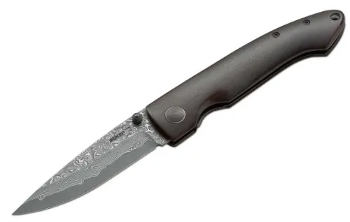 Böker Plus Damascus Gent I Taschenmesser 19,7 cm - Industriell hergestellt, beeindruckende Eleganz durch dunkles Ebenholz und 67-lagige Damastklinge, einhändig mit Daumenpin öffnbar.