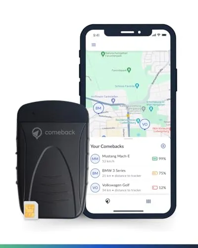Comeback 4G GPS-Tracker Auto ohne ABO mit Simkarte, Live Tracking für Motorrad & Wohnmobil Magnetisch und Montage Livetracking Android/IOS, Realtime, Geschwindigkeit, Geozaun, Peilsender
