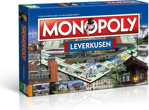 Winning Moves Monopoly Leverkusen Stadt Edition - Gesellschaftsspiel für 2-6 Spieler ab 8 Jahren, ideal für Familienabende. Erlebe Leverkusen und werde Immobilien-Tycoon durch strategisches Kaufen und Bauen!