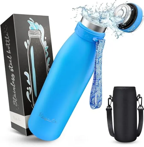 Vezato Trinkflasche Edelstahl - BPA-freie Isolierflasche 500 ml - Auslaufsichere Wasserflasche mit doppelter Isolierung - Thermosflasche spülmaschinenfest - Für Kohlensäure geeignet - Nachhaltig