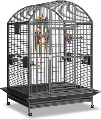 Papageienkäfig Grande Castell – Antik 147 x 122 x 192 cm - Vogelkäfig für mittlere und große Papageien, mit innovativem vogelsicheren Schloss und beliebter Anflugklappe für mehr Komfort und Sicherheit.