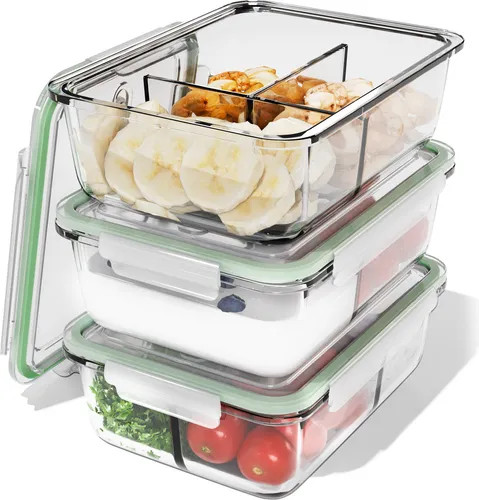 classbach® Meal Prep Boxen Glas | 3er Set mit Fächern von classbach