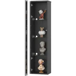 OKWISH Vitrine 40x29x170 cm Schwarz mit Glastrennwand 4 Ebenen und LED-Beleuchtung App und Fernbedienung Acryl Spanplatte modern