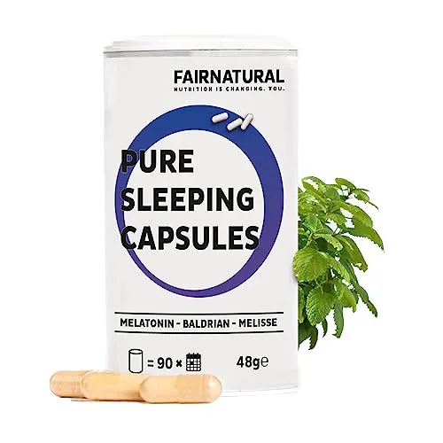 Fairnatural Melatonin Komplex Kapseln Vegan [Regional aus Deutschland] Mit Baldrian, Melisse & Passionsblume für Deine ruhige Nacht | 90 Kapseln | Clean & hochdosiert