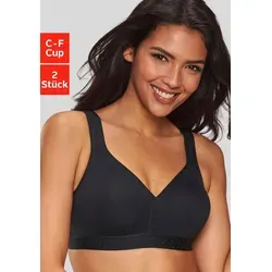 Soft-BH PETITE FLEUR, Damen, Gr. 100, Cup C, schwarz-weiß - Funktionsunterwäsche: Bequemer, bügelloser BH im 2er Pack aus 90% Baumwolle für angenehmen Tragekomfort. Mit breiten, verstellbaren Trägern und schönem Pünktchen-Muster. Ideal für den Alltag.