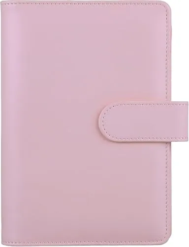 HAUTOCO A6 PU-Leder-Notizbuch, nachfüllbar, 6 Ringordner für A6-Füllpapier und Bargeld, Budget-Umschläge, lose Blätter, persönlicher Planer, Binder Cover mit magnetischer Schnalle, rosa
