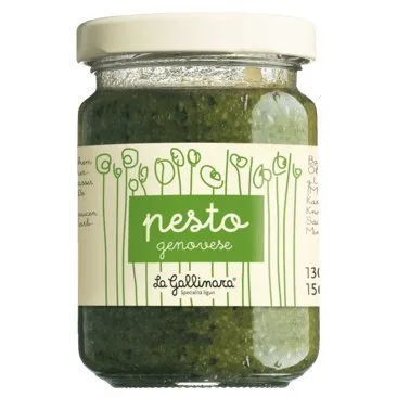 La Gallinara Pesto Genovese 130 g - Italienisches Basilikumpesto, ideal für Pasta und Bruschetta, mit 45% frischem Basilikum für authentischen Geschmack.