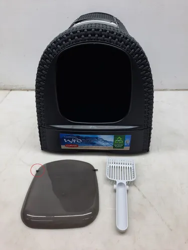 Curver petlife Katzentoilette - moderne Rattangeflecht-Optik in anthrazit, inklusive Schaufel und einfache Reinigung durch Schubladensystem