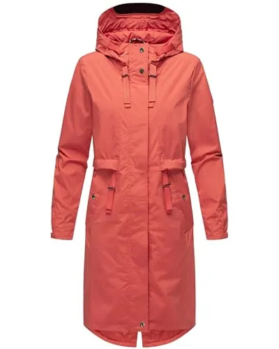 Navahoo Damen Übergangsmantel mit verstellbarer Kapuze - Funktionsjacken für stilvolle Looks, windabweisend und ideal für Übergangszeiten. Der elegante A-Linien-Schnitt sorgt für eine perfekte Passform und Bewegungsfreiheit.