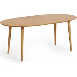 Kave Home Oqui Ovaler Ausziehbarer Tisch aus Eichenfurnier 140 (220) x 90 cm - Braun - Moderner Esstisch mit robusten Massivholzbeinen und separaten Erweiterungsplatten. Ideal für kleine Räume und große Feiern. Einladendes Design für jede Küche oder Esszimmer.