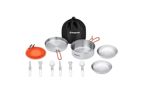KINGCAMP Adventurer I Pro Camping Kochset - Edelstahl Kochgeschirr für 2 Personen, inklusive 1,5 Liter Topf und Pfanne, ideal für Camping und Trekking, kompakt und leicht verstaubar.