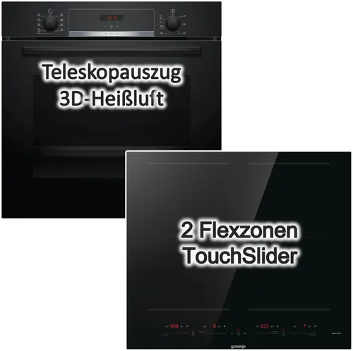 Herdset BOSCH Backofen Hydrolyse Gorenje Induktionskochfeld 60cm Double AreaFlex