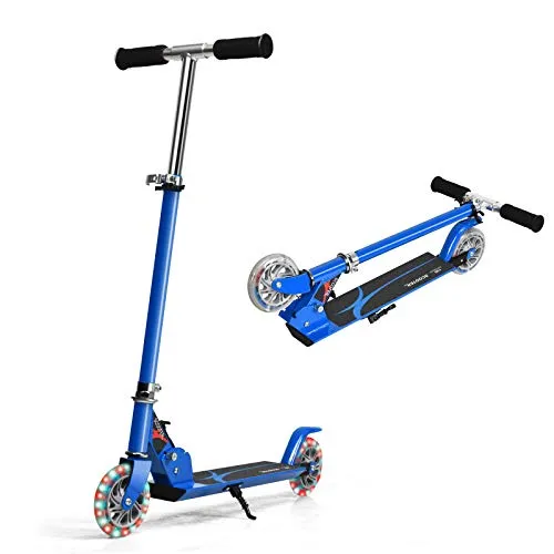 GOPLUS Roller Kinder ab 4 Jahre, Scooter Kinder mit LED Rädern und Hinterradbremse, Tretroller Kickscooter höhenverstellbar klappbar bis 70 kg belastbar für Mädchen Jungen (Blau)