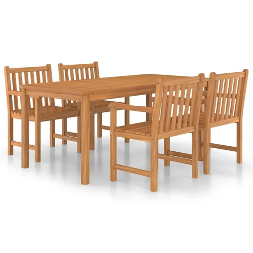 vidaXL 5-teiliges Garten-Ess-Set aus Teakholz - Braun - Hochwertige Essgruppe für Garten und Terrasse, gefertigt aus robustem Teakholz mit wasserbasiertem Finish. Langlebig und wetterbeständig, ideal für drinnen und draußen.
