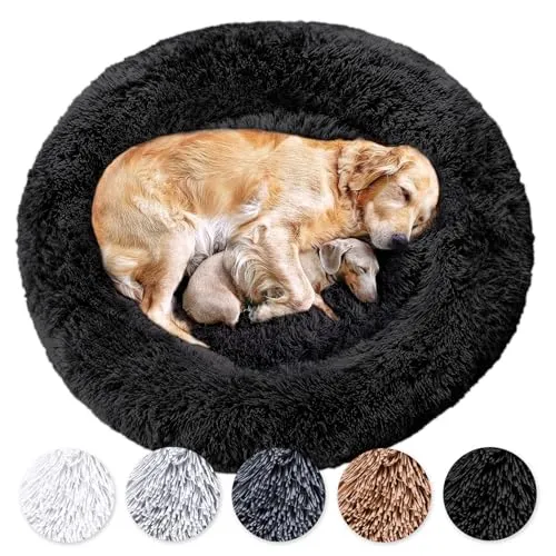 Wahre Tierliebe Hundebett Donut - Das Original - waschbar [XXS, 50cm, schwarz] Hundekissen, Hundekorb, Flauschiges Hundebett für große, mittelgroße & kleine Hunde