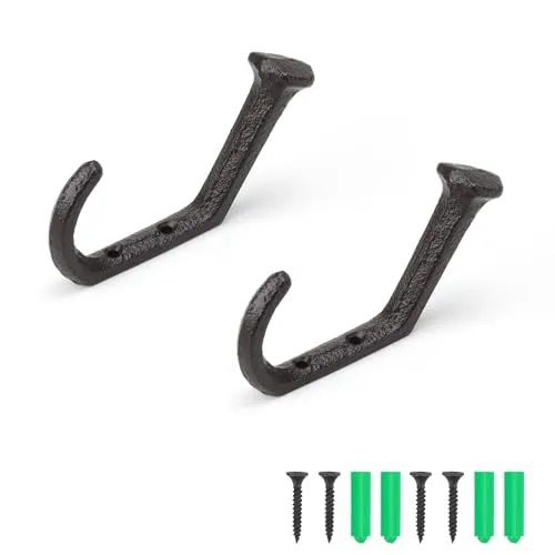 DIYCUT 2 Stück Garderobenhaken Schwarz Matt, Kleiderhaken Wand Einzeln, Vintage Garderobe Kleiderhaken Gusseisen, Aufbewahrungshaken in Geschmiedete Nägel, Geeignet für Den Innen und Außenbereich