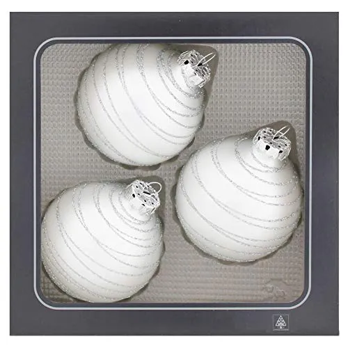 Thüringer Glasdesign GmbH Weihnachtskugeln Silber matt mit Glitterdeko 3 Stück/Set, Ø 8 cm Weihnachtsdeko