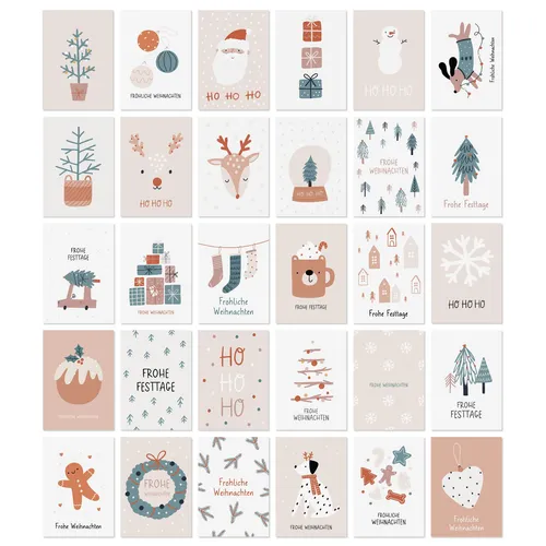 CraftWerk Weihnachtskarten mit Umschlag 30er Set- DIN A6 Klappkarten Grußkarten