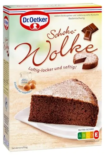 Dr. Oetker Schoko-Wolke, 455 g - Kuchenmischung für einen besonders fluffigen und saftigen Schokoladenrührkuchen – einfach zuzubereiten mit Gelinggarantie und verführerischem Geschmack.