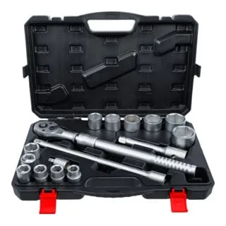 BGS Diy 71024 Steckschlüssel-Satz mit Umschaltknarre - Werkzeug-Set für kraftvollen Einsatz an Nutzfahrzeugen, mit 16 Teilen, inkl. teleskopierbarer Umschaltknarre für hohe Kraftübertragung und vielseitige Steckschlüsseleinsätze von 19-50 mm.