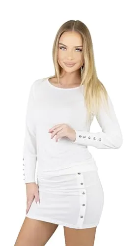 Mississhop 629 Damen Kleid Longshirt mit Knöpfen - Elegantes Longshirt-Kleid mit stilvollen Knöpfen. Aus weichem Material, das sich der Körperform anpasst und die Silhouette betont. Ideal für besondere Anlässe oder den Alltag.