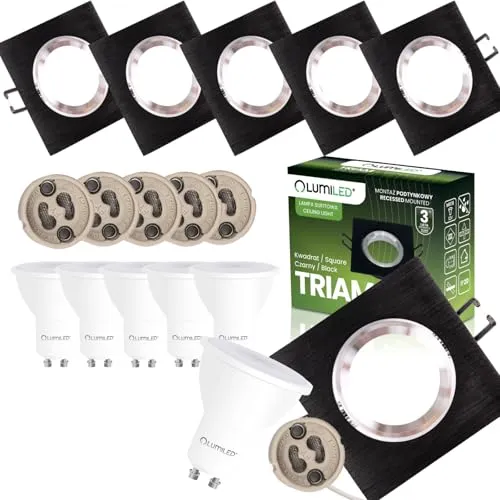 Lumiled 6er Set LED Einbaustrahler GU10 6W Warmweiß 3000K Schwenkbar 85mm Ultra Flach Aluminium Eckig Schwarz Gebürstet 230V Inkl. GU10 Fassung & LED Leuchtmittel Decken Einbauleuchten für Wohnzimmer