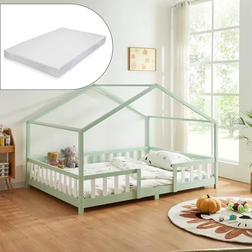Produktbild en.casa Kinderbett »Treviolo« mit Matratze Mintgrün 120x200 cm
