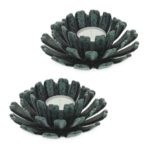 Teelichthalter 2er Set Kerzenhalter Deko Kerzenständer Blüte Teelichtständer