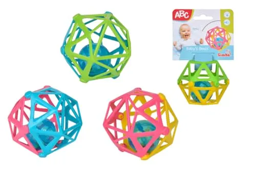 Simba ABC Rassel Greifling – Weicher Stoffball, mit Rassel, sensorischem Stoffmix & Greifelementen, fördert Motorik & Tastsinn, zufällige Auswahl aus 4 Designs, Ø 10 cm, ab 0 Monaten