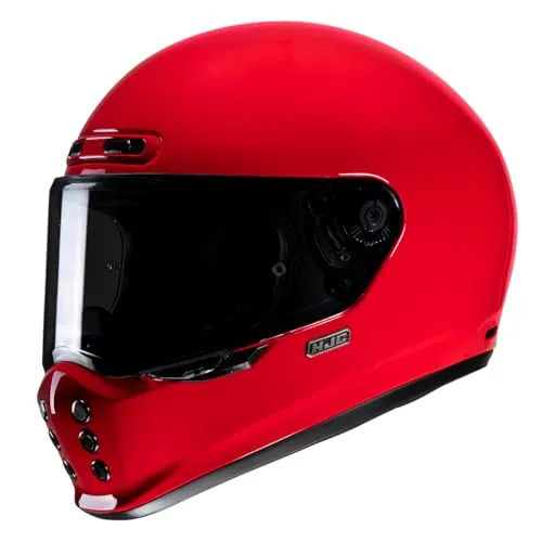 HJC V10 Integralhelm Motorrad Deep Red, Größe L - Motorradhelm aus Verbundfaserglas, leicht und robust mit nur 1450 g. Notfallset für schnelle Wangenpolsterentfernung und sicherer Doppel-D-Verschluss. ECE 22.06 zugelassen.