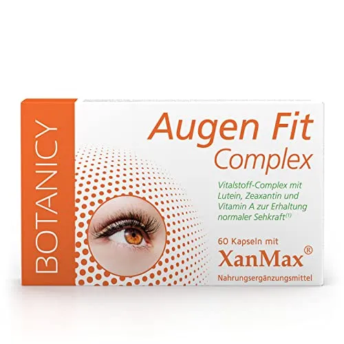 BOTANICY Augen Fit Complex - Augenvitamine Hochdosiert mit patentiertem XanMax® - Lutein Zeaxanthin Kapseln mit Vitamin A - auch für Brillenträger - 60 Kapseln