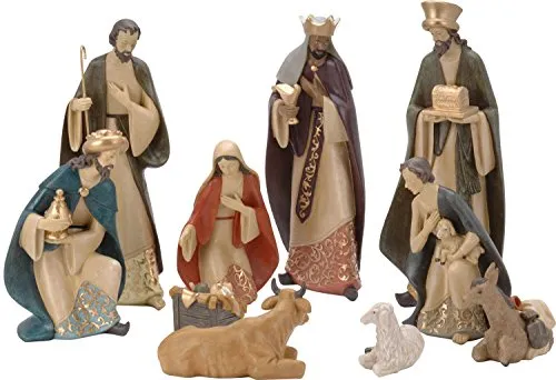 Eliware Große handbemalte Krippenfiguren | 10 Teilig - 10-teiliges Set mit bis zu 35 cm großen, detailreich handbemalten Figuren. Aus robustem Polymer-Kunstguss gefertigt, ideal für eine beeindruckende Weihnachtskrippe.