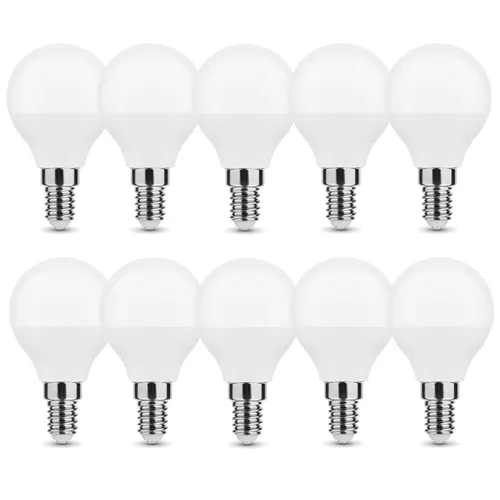 10x E14 LED Kugelbirne 5 Watt - Warmweiß - Leuchtmittel - 10 energieeffiziente LED Birnen mit 450 Lumen, ideal für gemütliche Beleuchtung in Wohnräumen.
