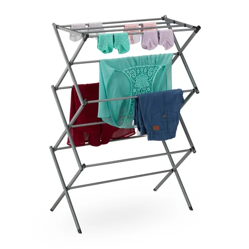 relaxdays klappbarer Wäscheständer aus Metall, Silber Schwarz - Praktischer Wäscheständer aus robustem Stahl, klappbar und platzsparend, ideal für den Innen- und Außenbereich. Maximale Belastbarkeit von 25 kg.