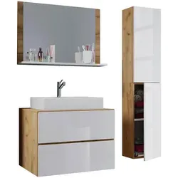 VCM my bath Badmöbel-Set Lendas L 915298 - Sonstige Badezimmermöbel, 4-teiliges Set mit viel Stauraum und elegantem Design, inklusive Waschtischunterschrank, Spiegel und Hochschrank für ein aufgeräumtes Badezimmer.