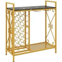 Costway Weinregal Metall für 21 Flaschen in Gold - Elegantes Weinregal für 21 Flaschen und 6 Gläser, stabiler Metallrahmen mit verstellbaren Fußpolstern. Die stilvolle Holzoberfläche ist pflegeleicht und setzt Ihre Weinsammlung perfekt in Szene.
