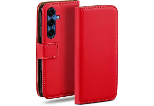 moex Handyhülle für Samsung Galaxy S25 Hülle Klappbar Book Case Rot 6,2 Zoll, Klapphülle Kartenfach Flip Cover Handytasche Leder Optik Schutzhülle