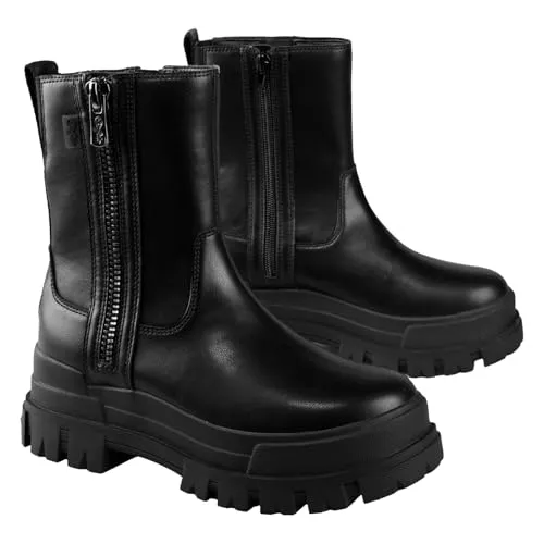BUFFALO Damen Stiefel Aspha Bootie Zip - Schwarz - 38 - Modischer Stiefel mit seitlichem Reißverschluss und hoher Plateausohle für optimalen Komfort. Ideal für Freizeit und stylishen Auftritt.
