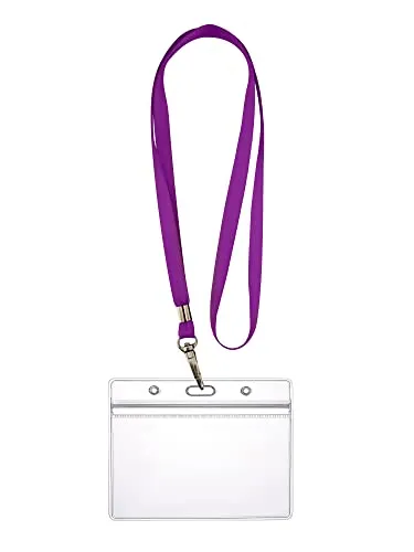 WEBBOMB Ausweishülle ZIP Kartenhalter flexibel horizontal wasserdicht für 1-2 Ausweise und Karten Namensschilder ID-Card Schutzhülle 0,80mm transparent + 360° Umhängeband Lanyard (Lila)
