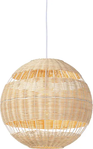 Qazqa Art Deco Pendelleuchte - Stilvolle Hängelampe für Esszimmer - Hängeleuchte im Art Deco Stil, dimmbar und ideal für Esszimmer, Wohnzimmer oder Flur. Aus hochwertigem Rattan in elegantem Weiß und Braun.